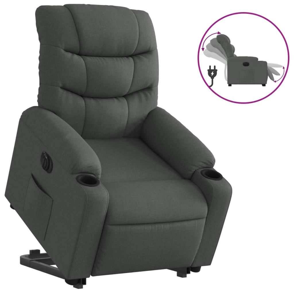 Fotoliu electric rabatabil cu ridicare, gri închis, textil