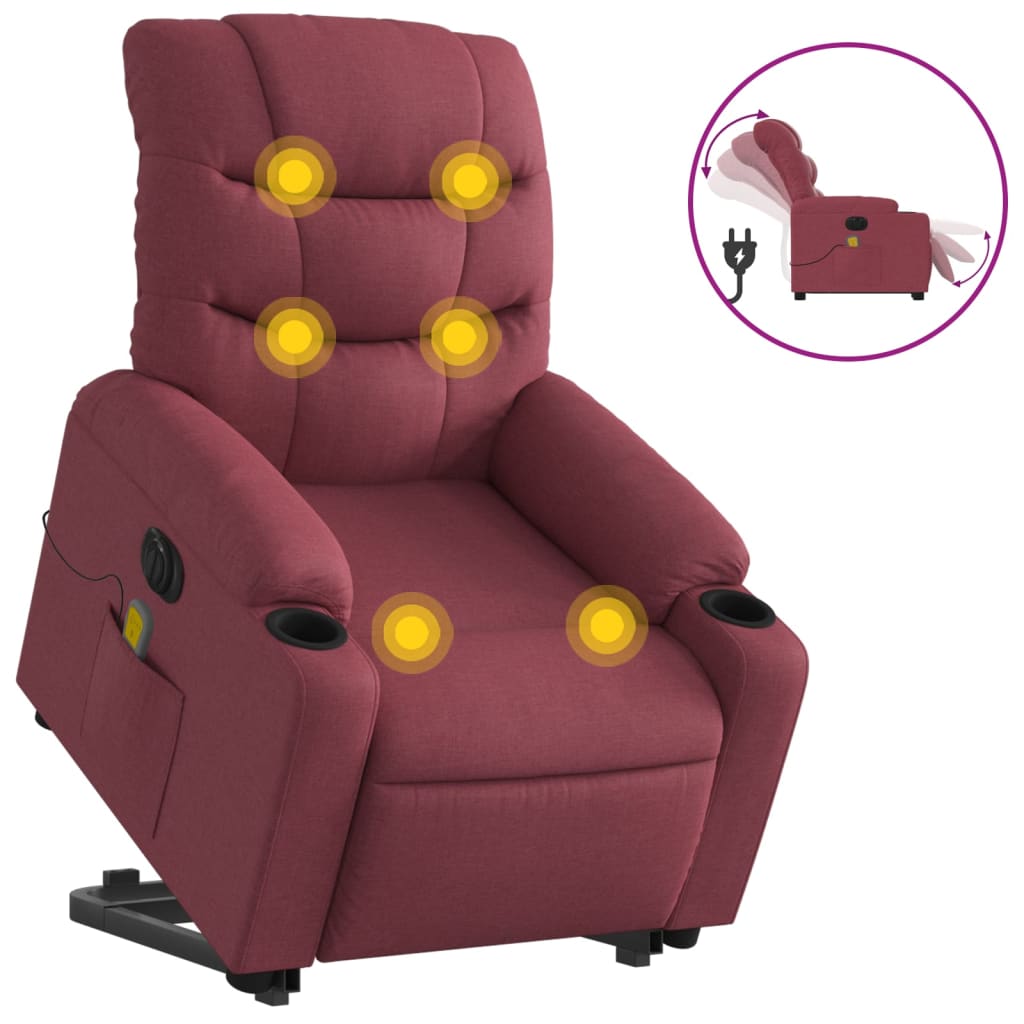 Fotoliu de masaj electric rabatabil cu ridicare roșu vin textil
