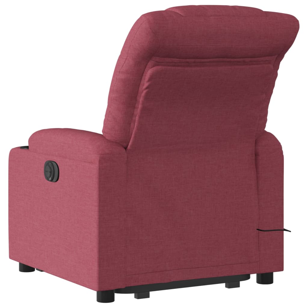 Fotoliu de masaj electric rabatabil cu ridicare roșu vin textil