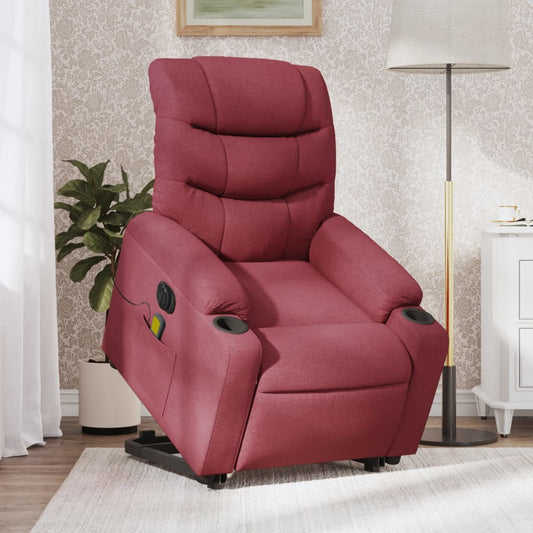 Fotoliu de masaj electric rabatabil cu ridicare roșu vin textil