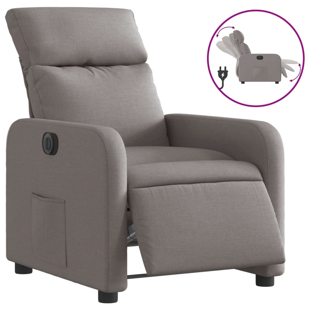 Fotoliu rabatabil electric, gri taupe, material textil