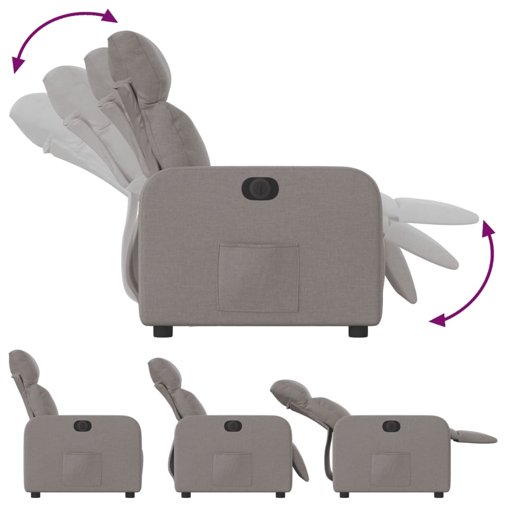Fotoliu rabatabil electric, gri taupe, material textil