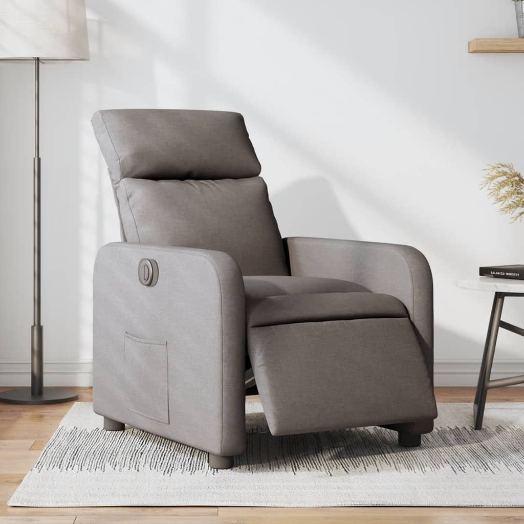 Fotoliu rabatabil electric, gri taupe, material textil