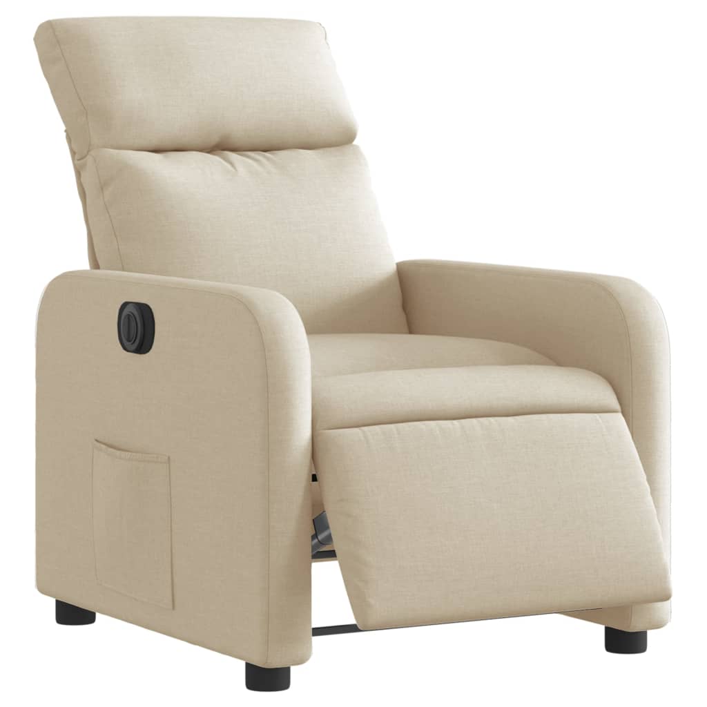 Fotoliu rabatabil electric, crem, material textil