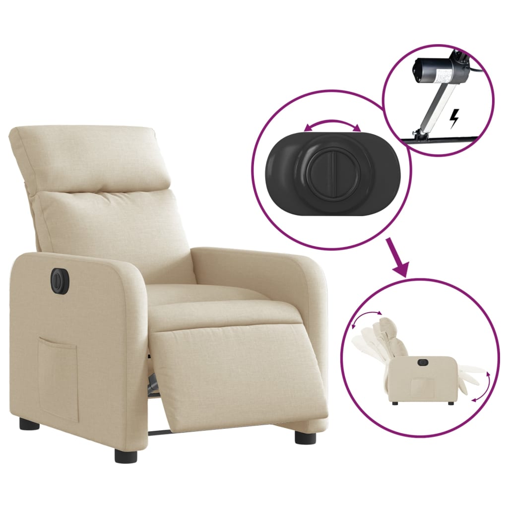 Fotoliu rabatabil electric, crem, material textil