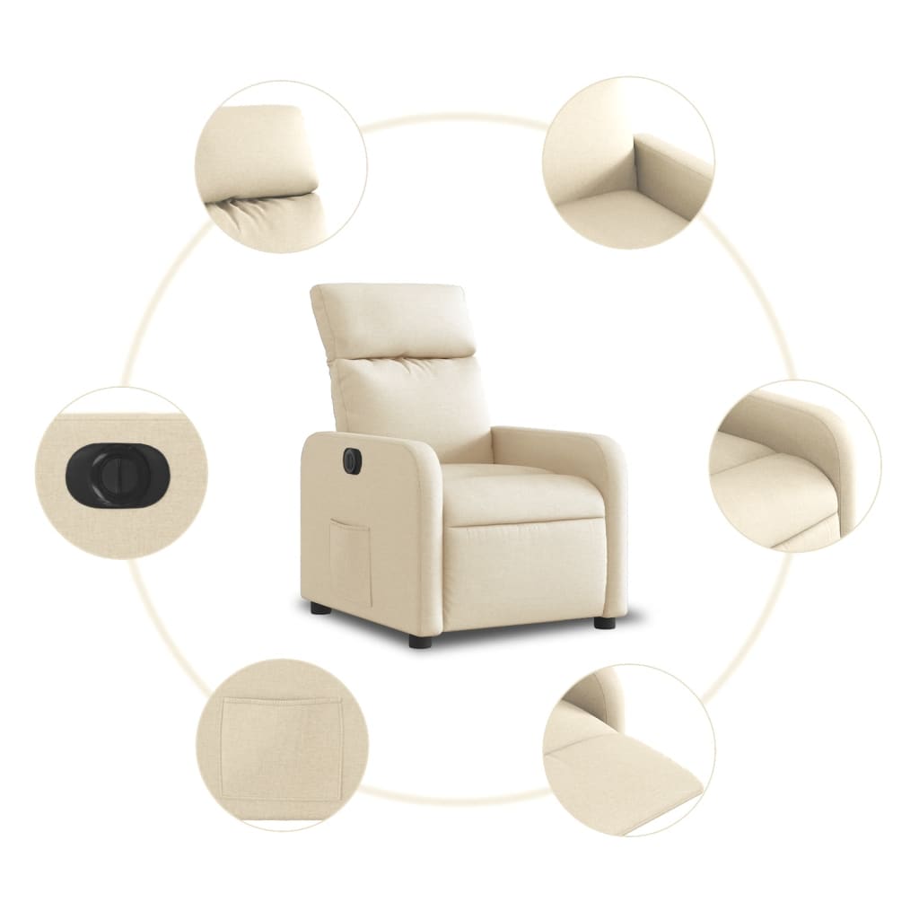 Fotoliu rabatabil electric, crem, material textil