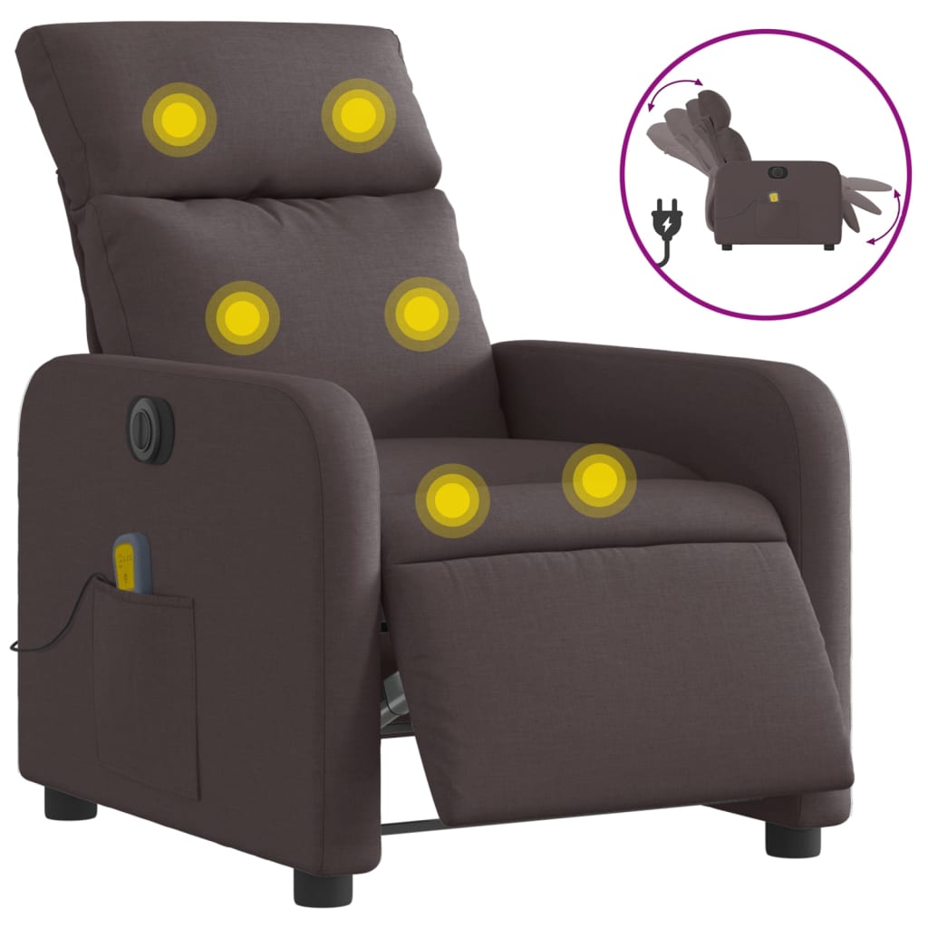 Fotoliu electric de masaj rabatabil, maro închis, textil