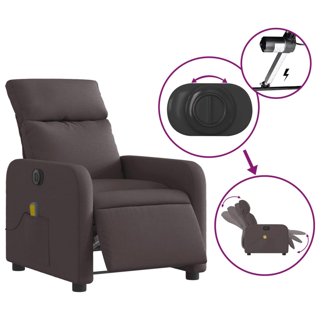 Fotoliu electric de masaj rabatabil, maro închis, textil