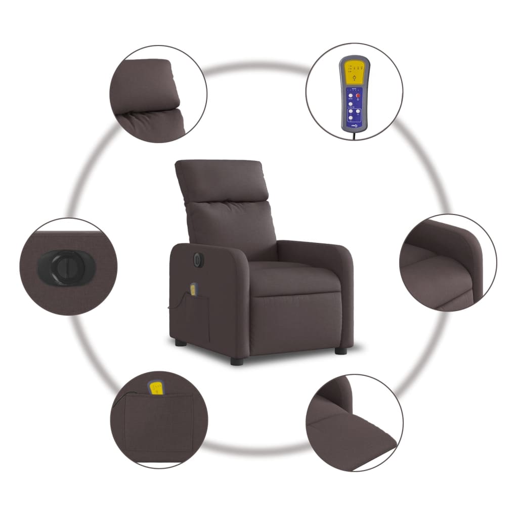 Fotoliu electric de masaj rabatabil, maro închis, textil