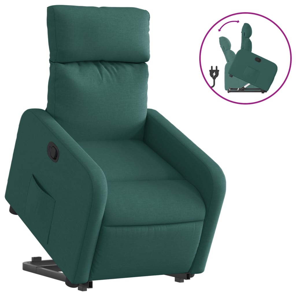 Fotoliu rabatabil ridicare pe verticală, verde închis, textil