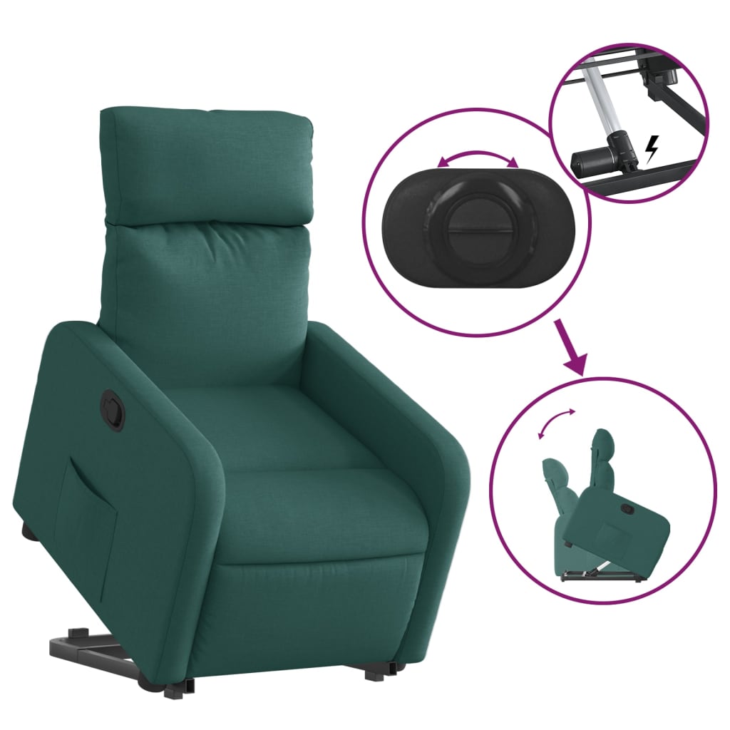 Fotoliu rabatabil ridicare pe verticală, verde închis, textil