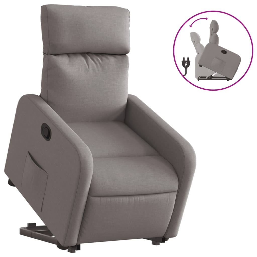 Fotoliu rabatabil cu ridicare pe verticală, gri taupe, textil