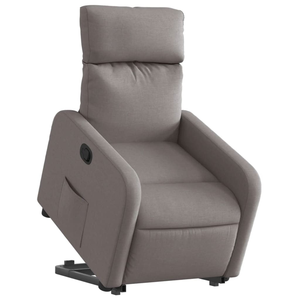 Fotoliu rabatabil cu ridicare pe verticală, gri taupe, textil