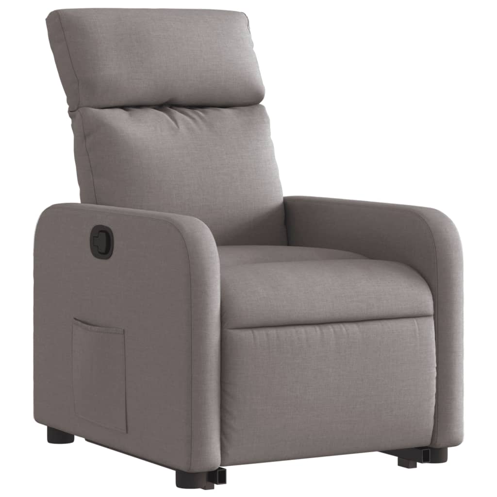 Fotoliu rabatabil cu ridicare pe verticală, gri taupe, textil
