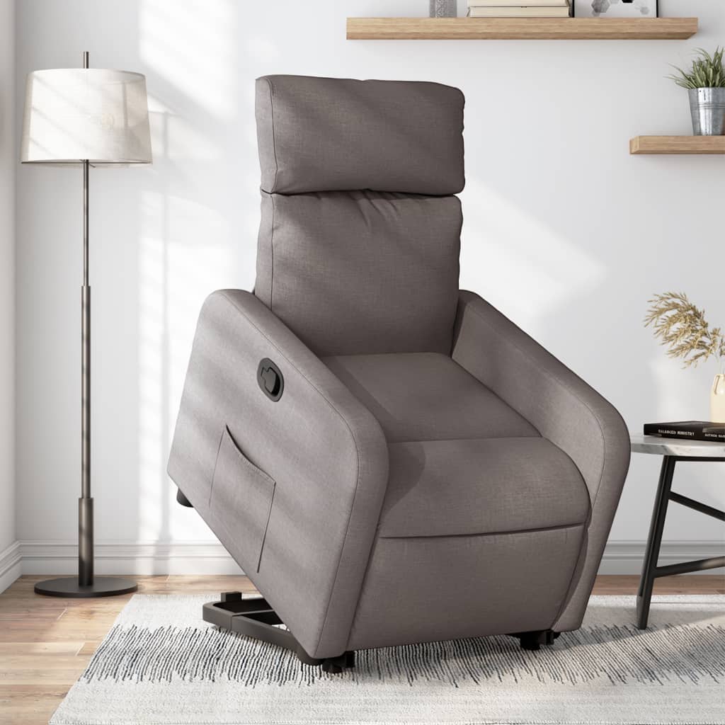 Fotoliu rabatabil cu ridicare pe verticală, gri taupe, textil