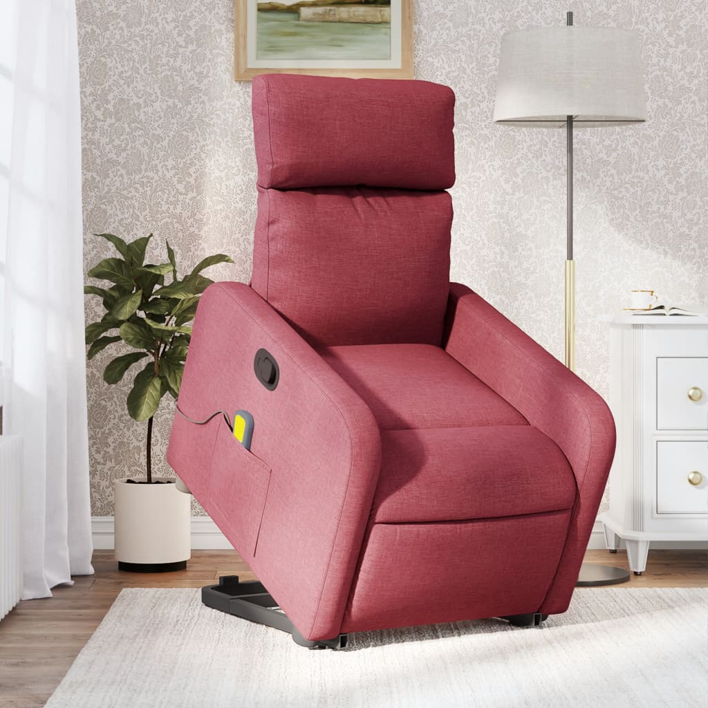 Fotoliu rabatabil de masaj cu ridicare, roșu vin, textil