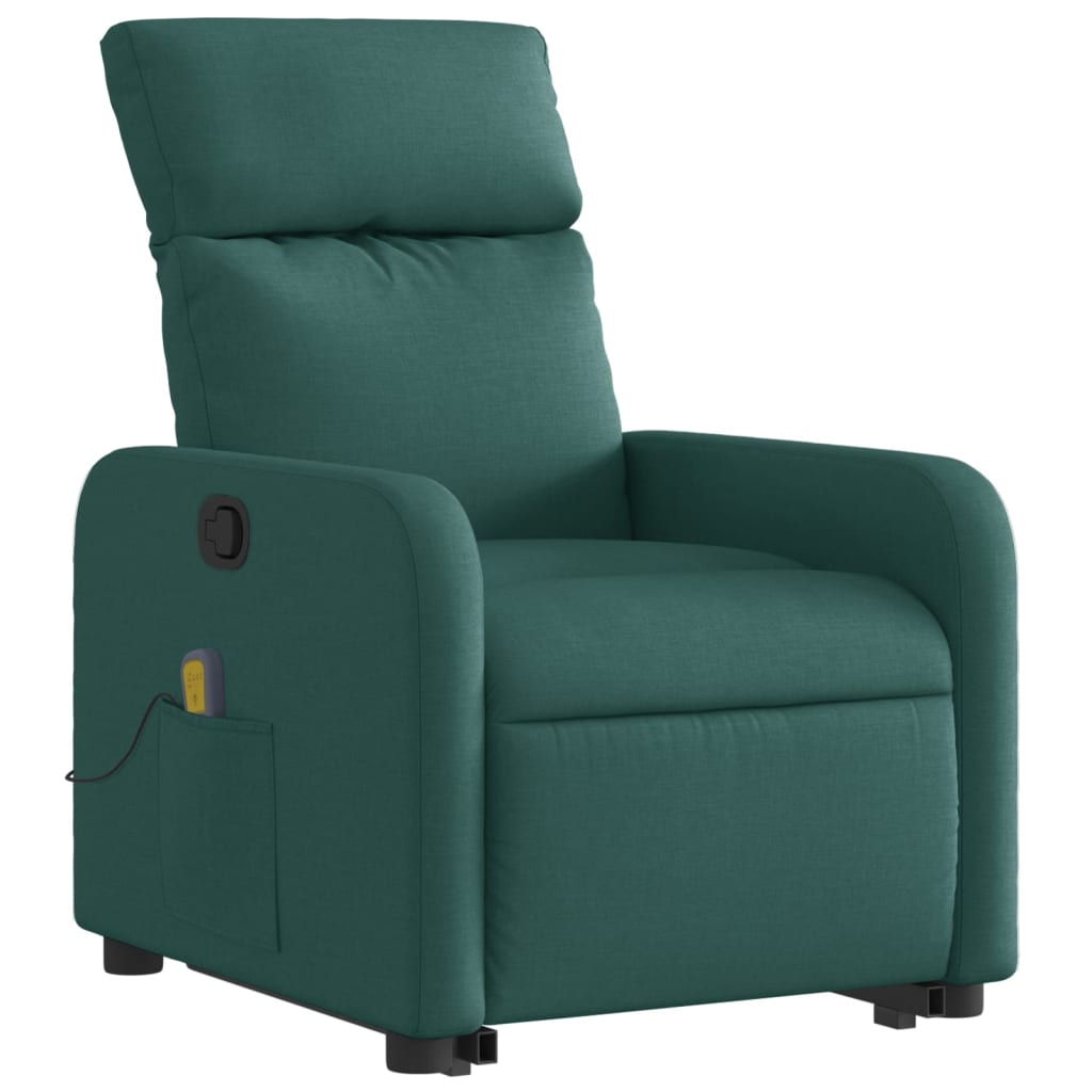 Fotoliu rabatabil de masaj, cu ridicare, verde închis, textil