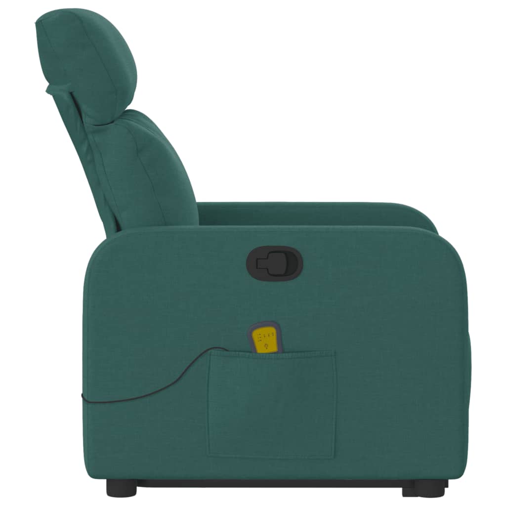 Fotoliu rabatabil de masaj, cu ridicare, verde închis, textil