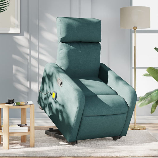 Fotoliu rabatabil de masaj, cu ridicare, verde închis, textil