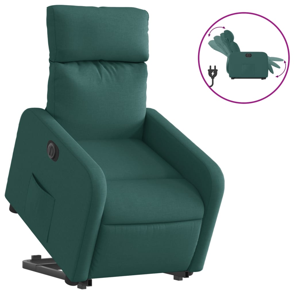 Fotoliu electric rabatabil cu ridicare, verde închis, textil