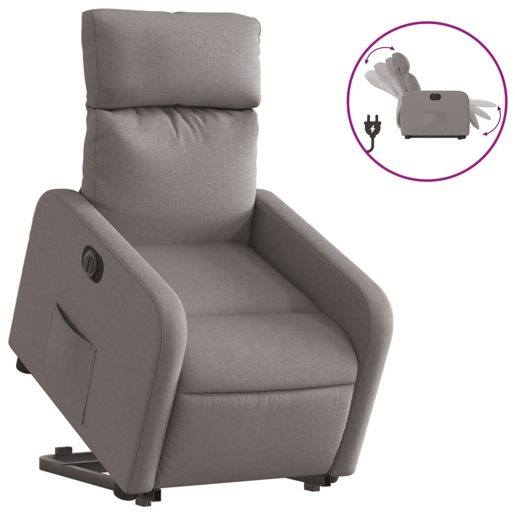 Fotoliu electric rabatabil cu ridicare, gri taupe, textil