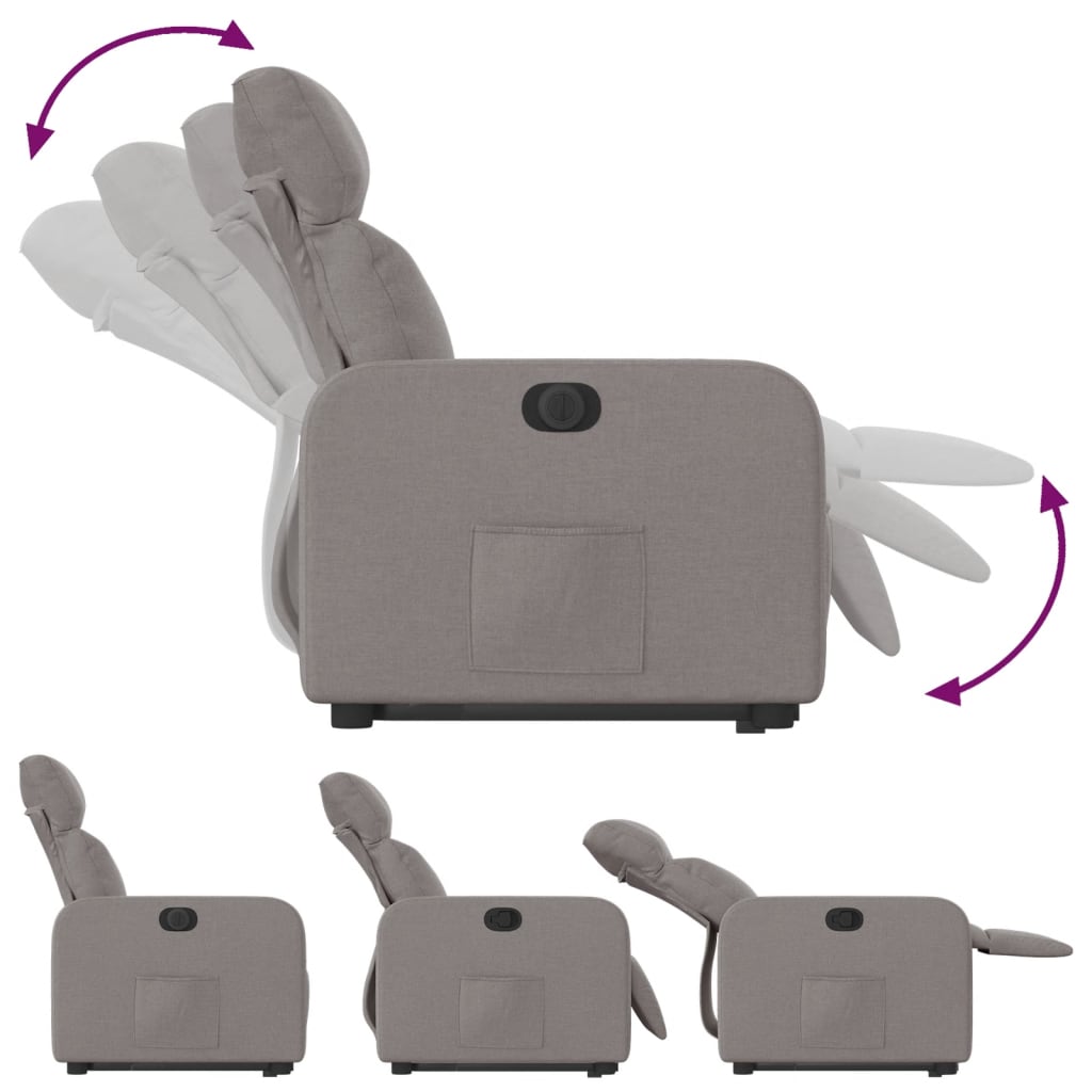 Fotoliu electric rabatabil cu ridicare, gri taupe, textil