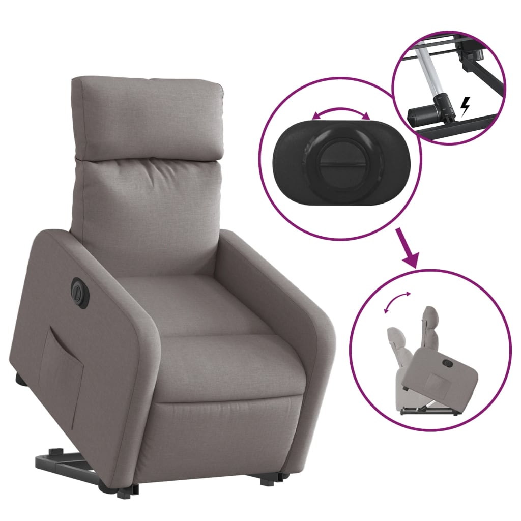 Fotoliu electric rabatabil cu ridicare, gri taupe, textil