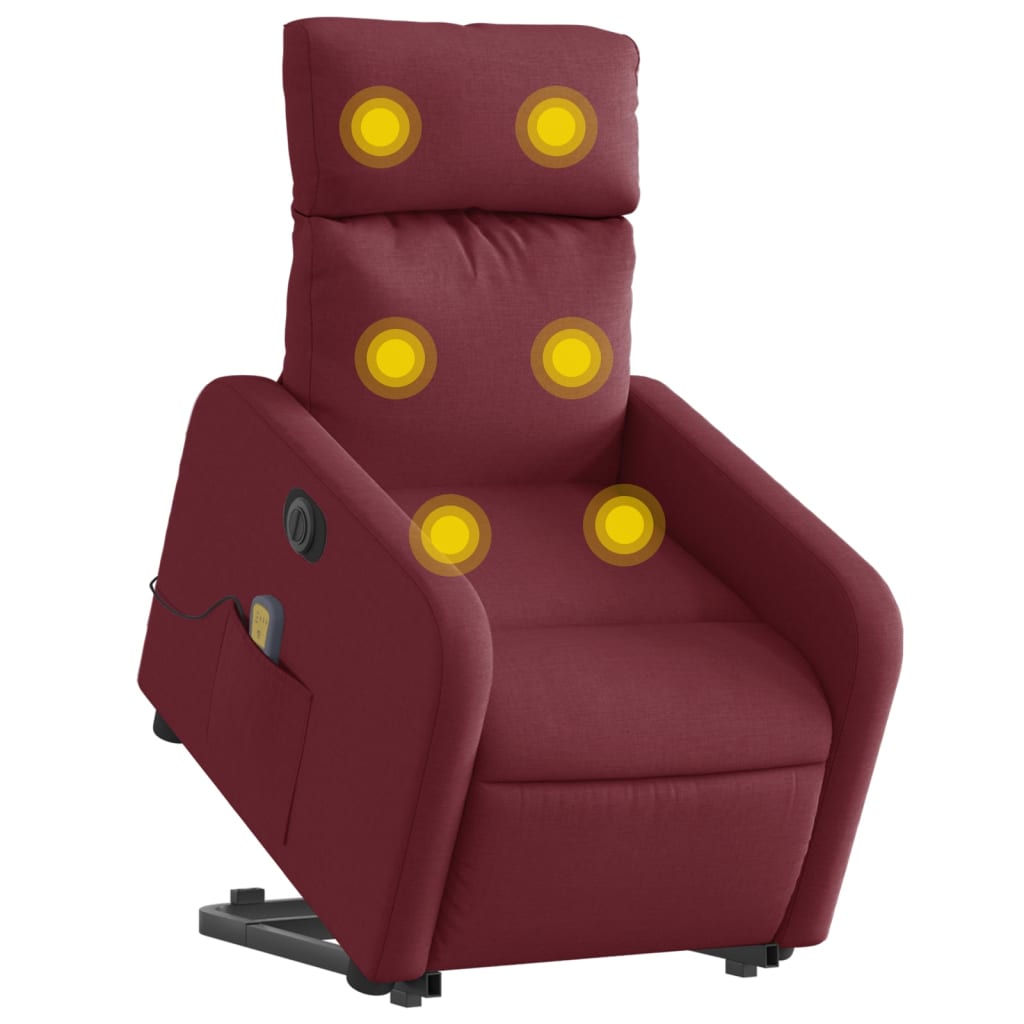Fotoliu de masaj electric rabatabil cu ridicare roșu vin textil
