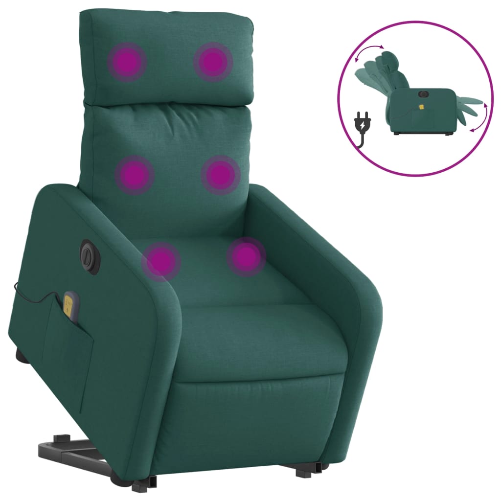 Fotoliu electric masaj rabatabil / ridicare verde închis textil