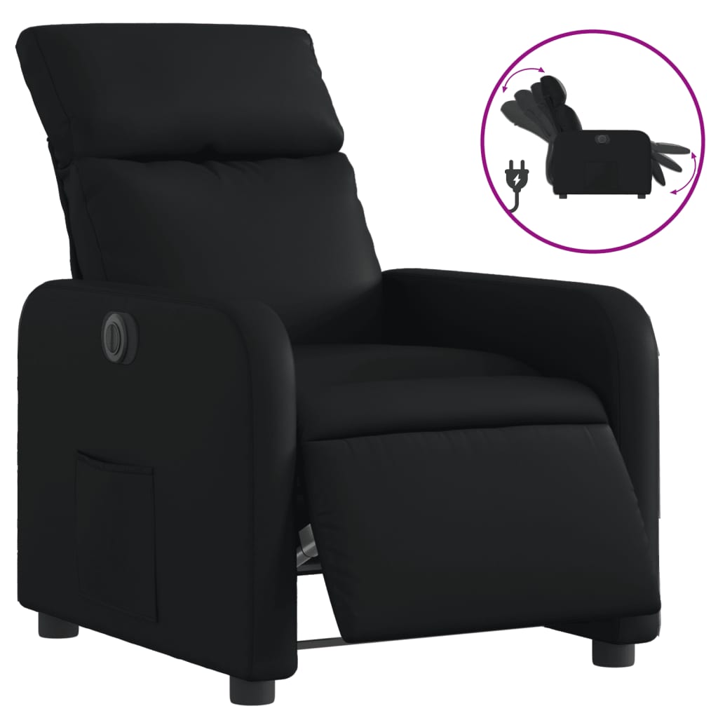 Fotoliu rabatabil electric, negru, piele ecologică