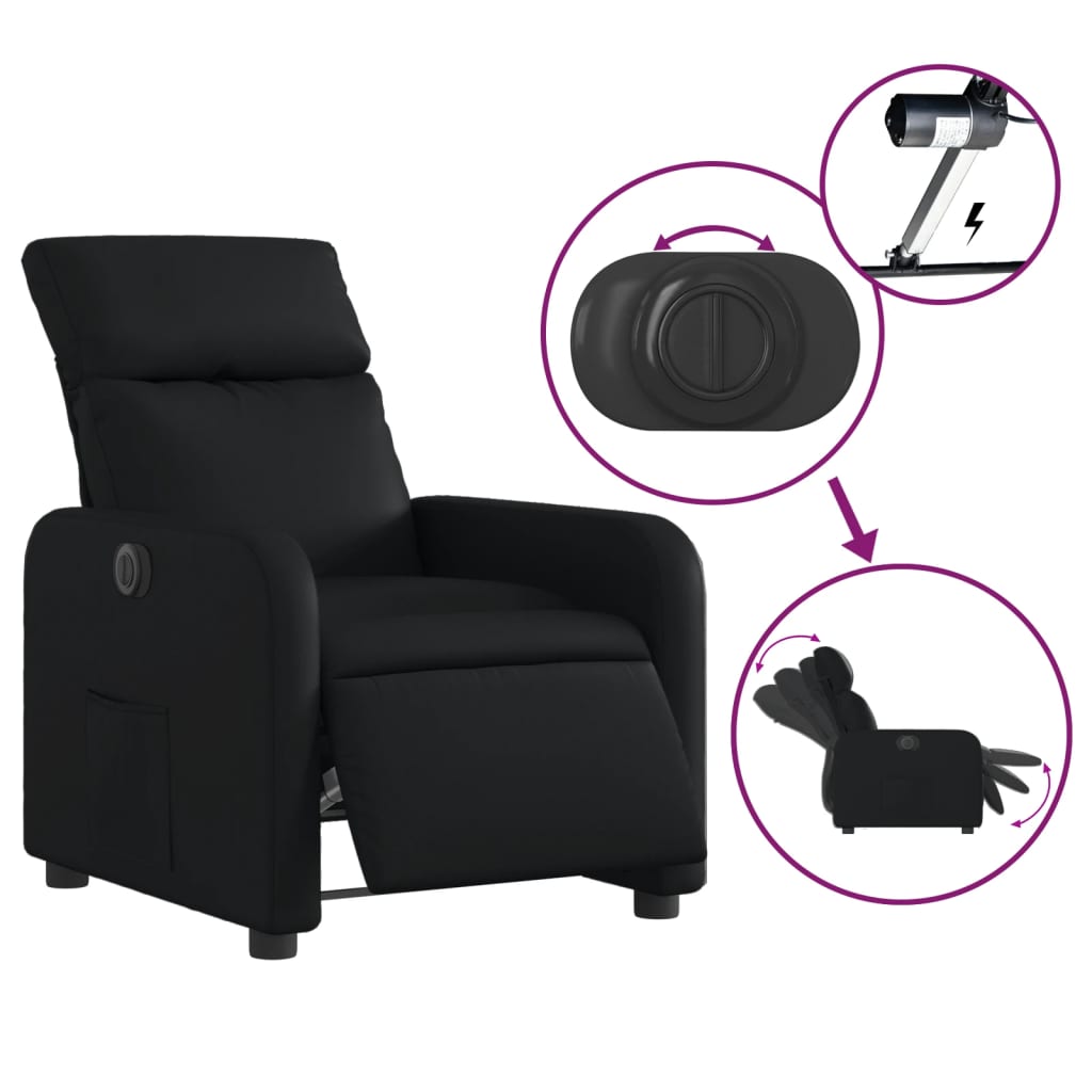 Fotoliu rabatabil electric, negru, piele ecologică