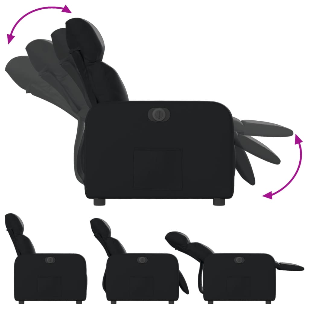 Fotoliu rabatabil electric, negru, piele ecologică