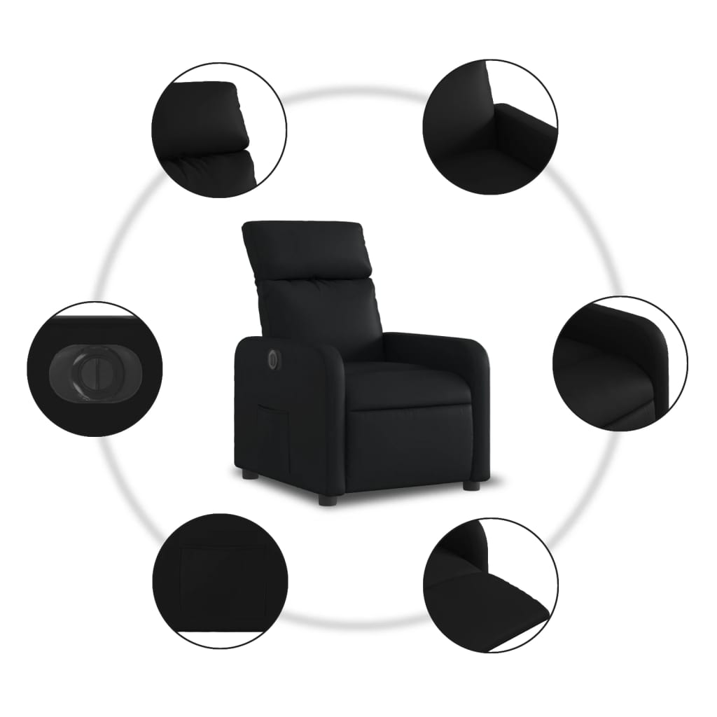Fotoliu rabatabil electric, negru, piele ecologică