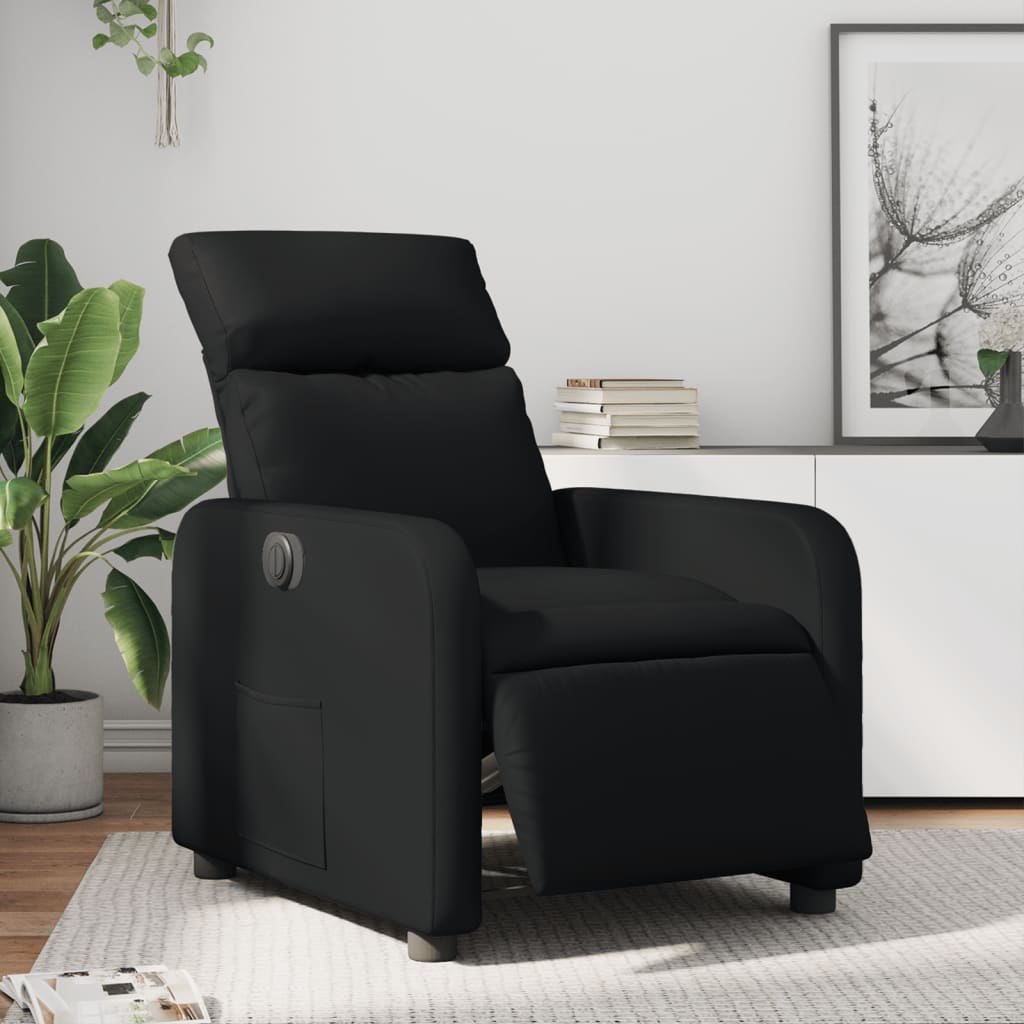 Fotoliu rabatabil electric, negru, piele ecologică