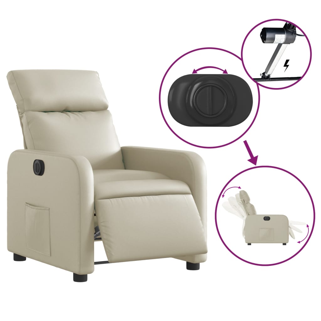Fotoliu rabatabil electric, crem, piele ecologică
