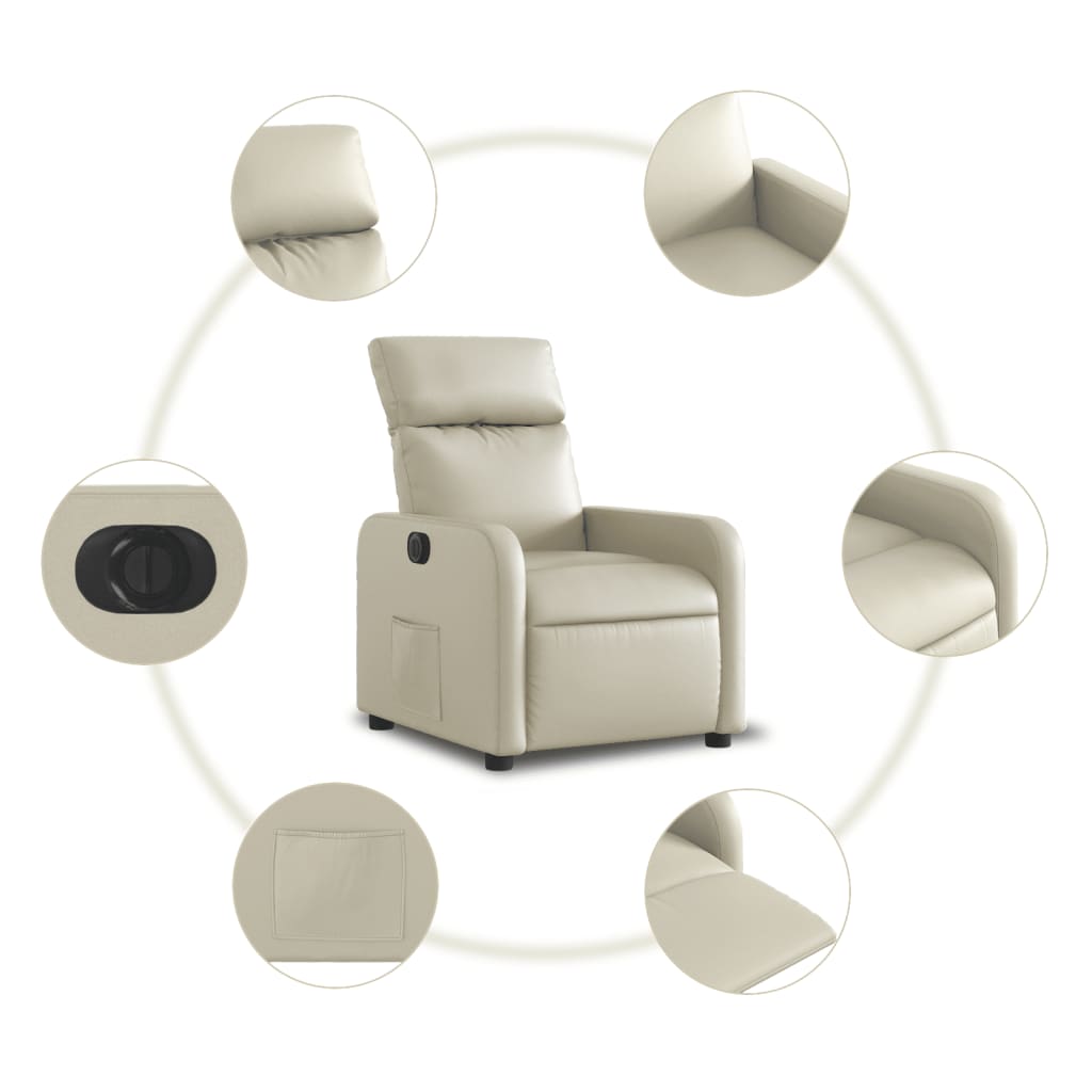 Fotoliu rabatabil electric, crem, piele ecologică
