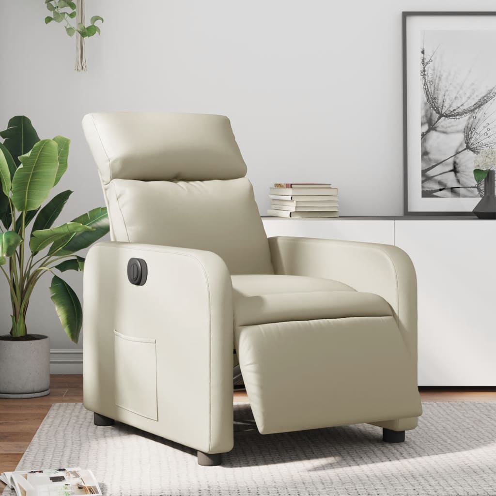 Fotoliu rabatabil electric, crem, piele ecologică