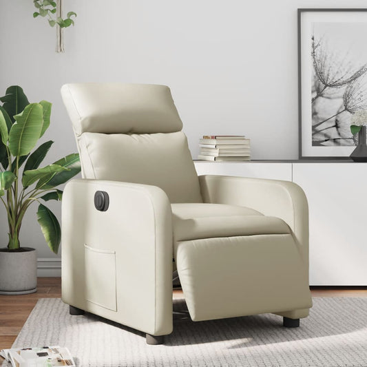 Fotoliu rabatabil electric, crem, piele ecologică