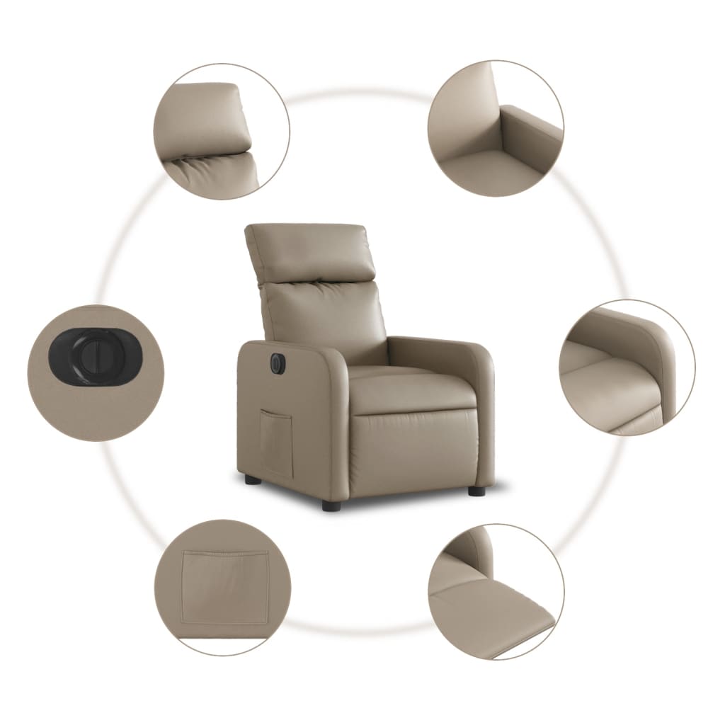 Fotoliu rabatabil electric, cappuccino, piele ecologică