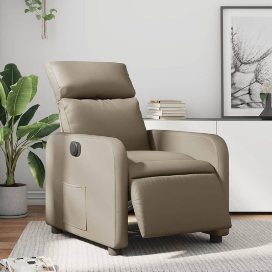 Fotoliu rabatabil electric, cappuccino, piele ecologică