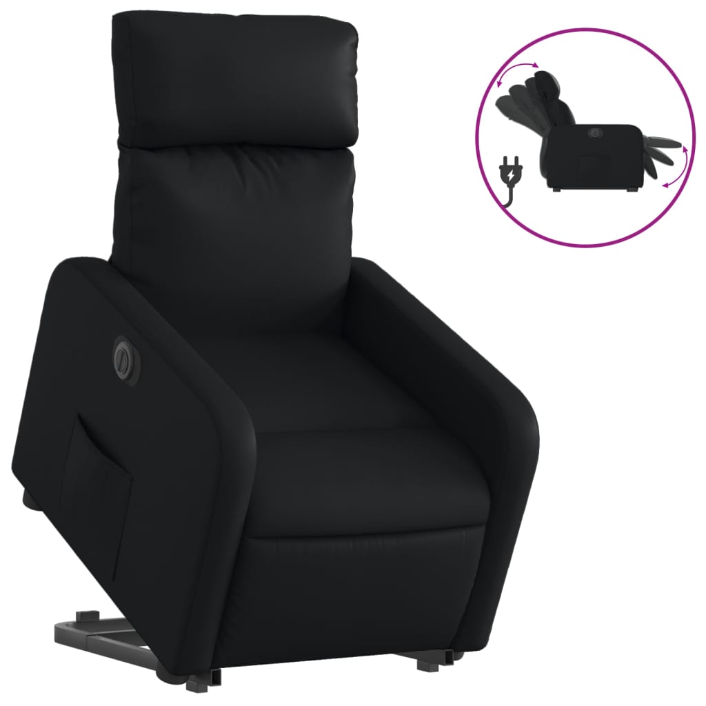 Fotoliu rabatabil electric cu ridicare, negru, piele ecologică