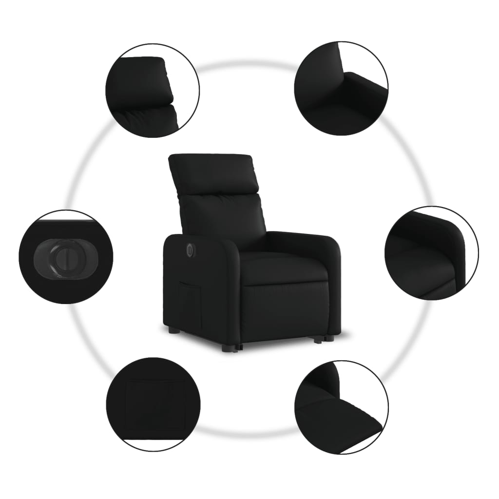 Fotoliu rabatabil electric cu ridicare, negru, piele ecologică