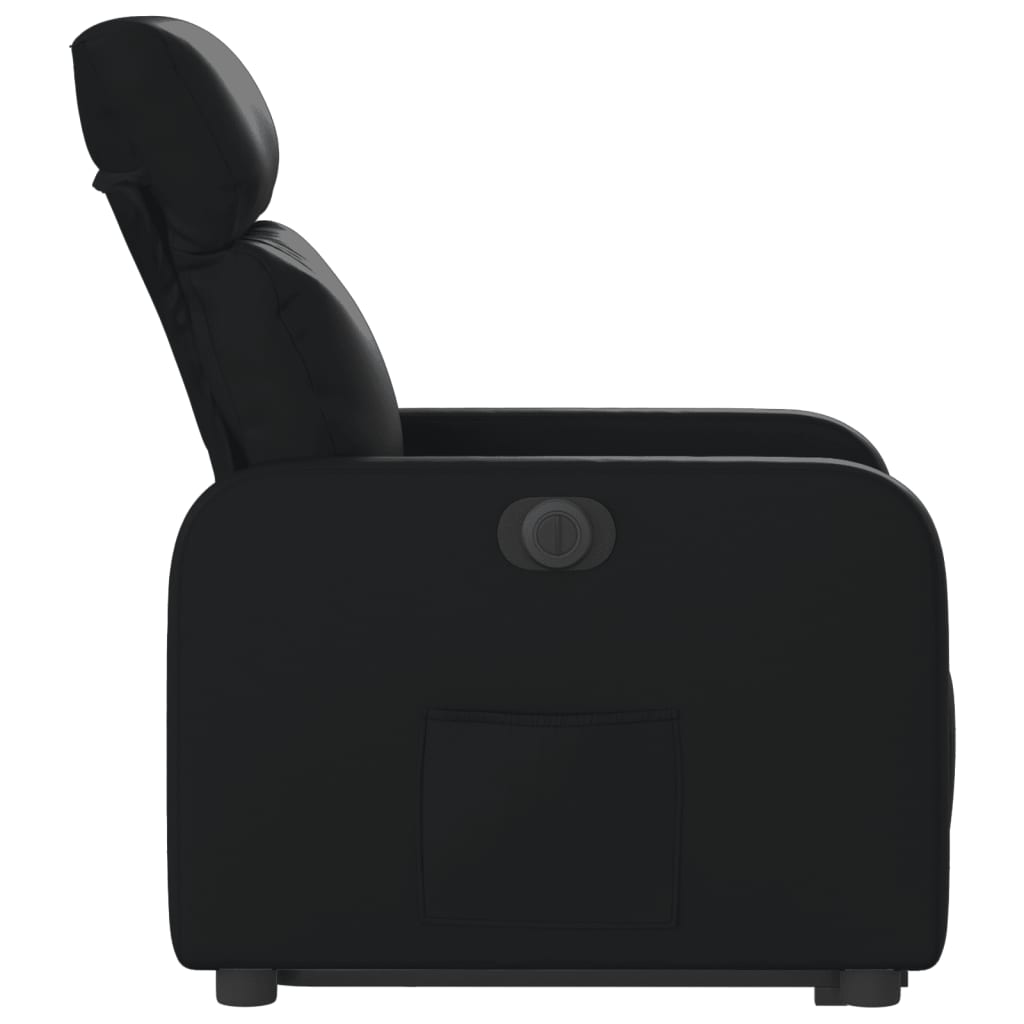 Fotoliu rabatabil electric cu ridicare, negru, piele ecologică