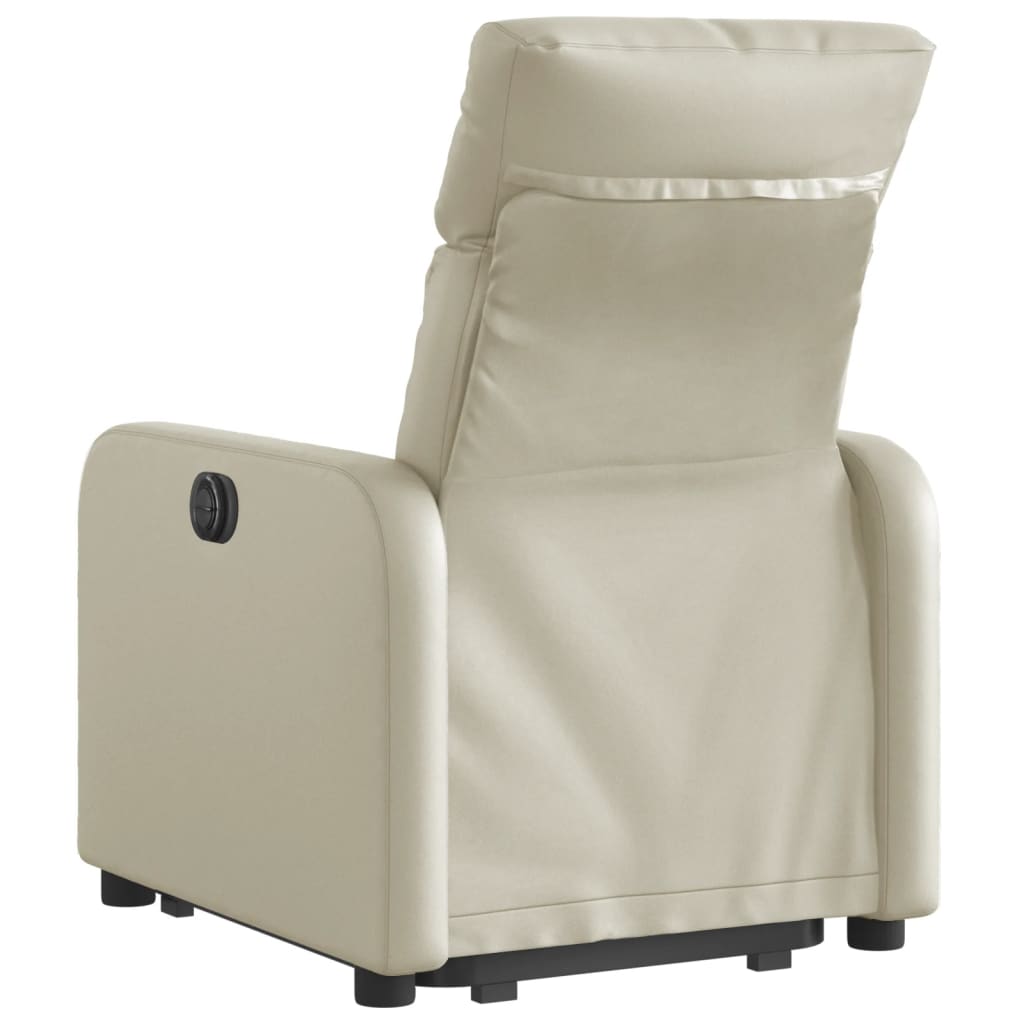 Fotoliu rabatabil electric cu ridicare, crem, piele ecologică