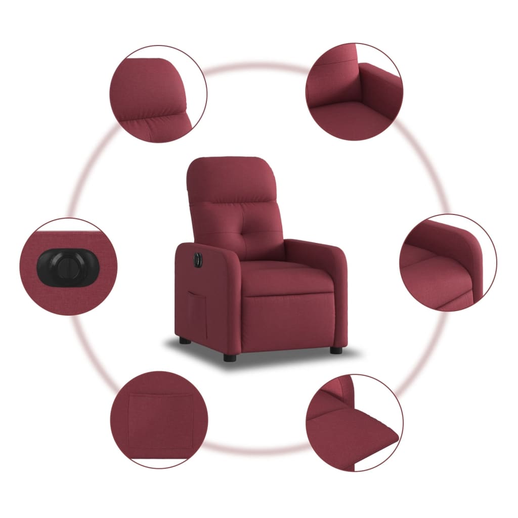 Fotoliu rabatabil electric, roșu vin, material textil
