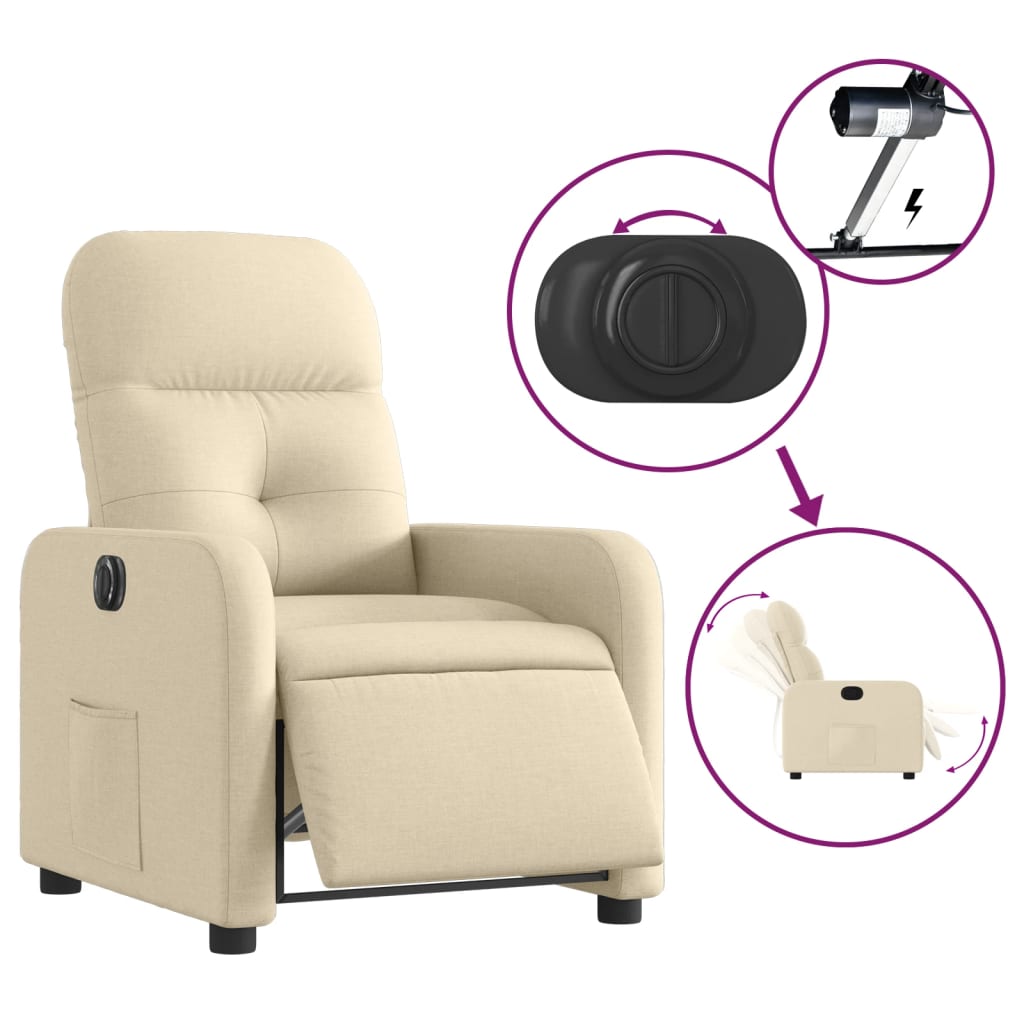 Fotoliu rabatabil electric, crem, material textil