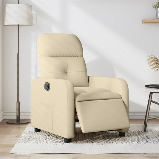 Fotoliu rabatabil electric, crem, material textil