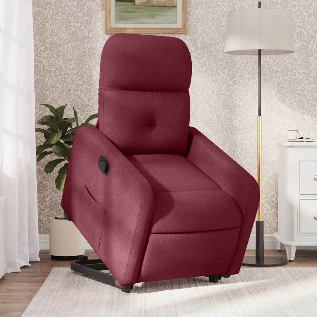 Fotoliu rabatabil cu ridicare, roșu vin, material textil