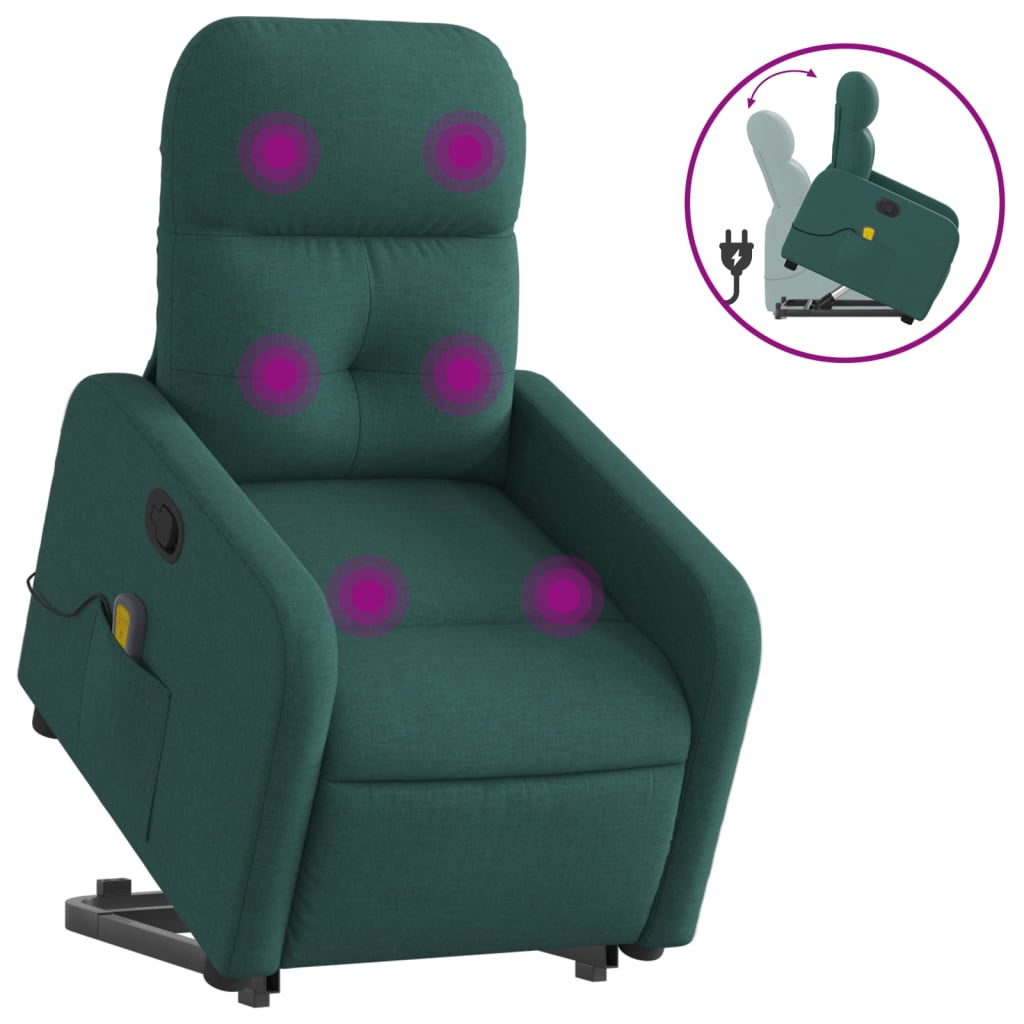 Fotoliu rabatabil de masaj, cu ridicare, verde închis, textil