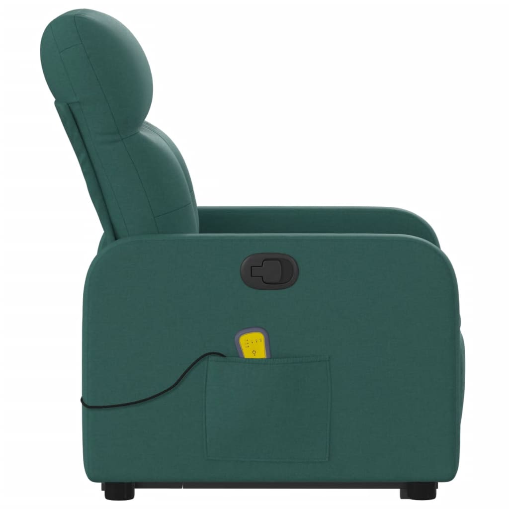 Fotoliu rabatabil de masaj, cu ridicare, verde închis, textil